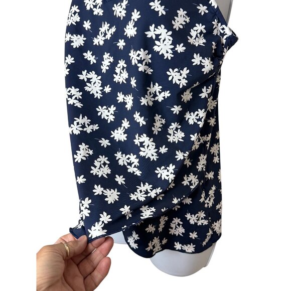 Lands' End Navy White Floral Tankini Swim Top Layered Front Adj Strap Sz M 10-12 - Picture 3 of 7